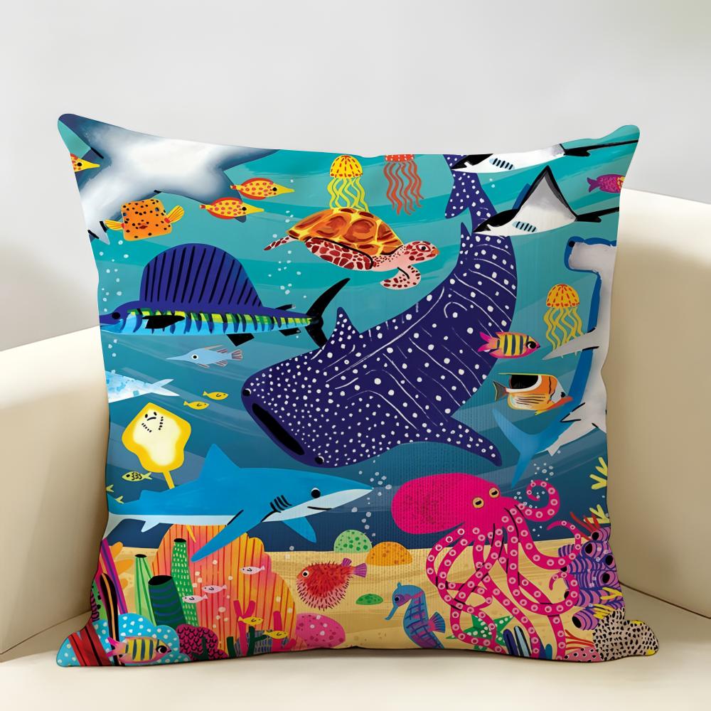 Marine Animals Summer Ins Cushion Cover Natural Linen Organic Fabric DoubleSided Printing Room Sofa Decor Pillow Case