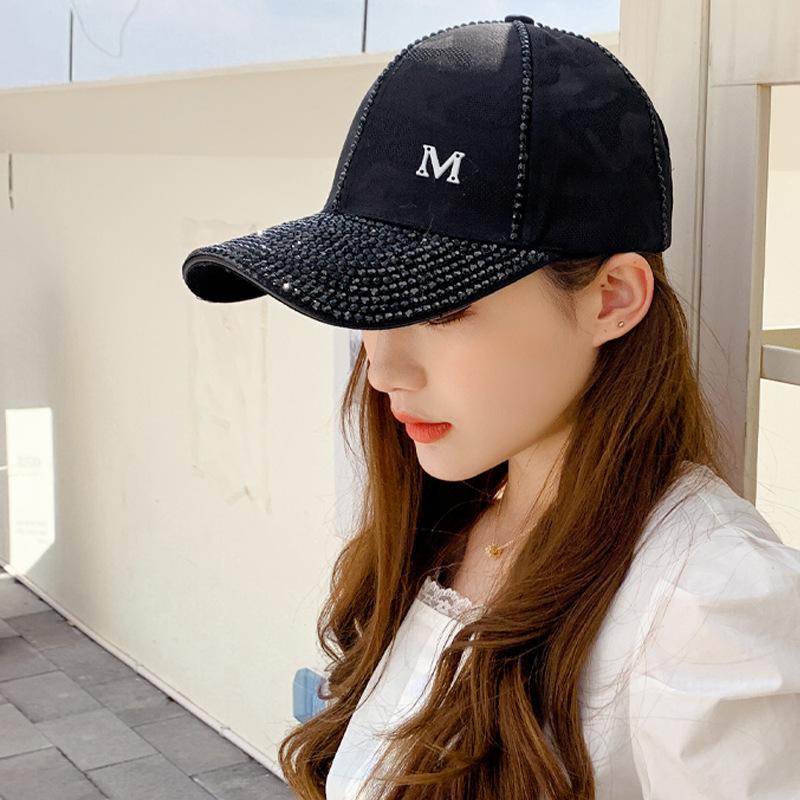 

Шляпа женская брендовая универсальная кепка весна и осень новая бриллиантовая модная повседневная инс солнцезащитная шляпа бейсболка Adjustable чёрный