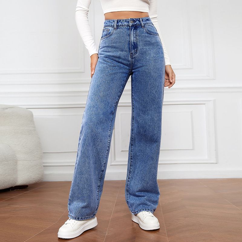 

High Waisted Button up Straight Leg Jeans High Waist Button Straight-leg Denim Dark Blue 2XL