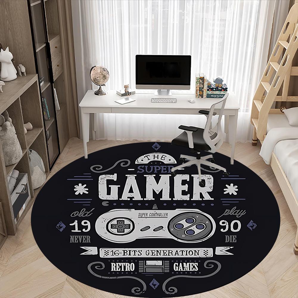 1pc Super Gamer Office Round Area Rug, Under Office Chairs Bedroom Living Room Home Decor, Room Deco