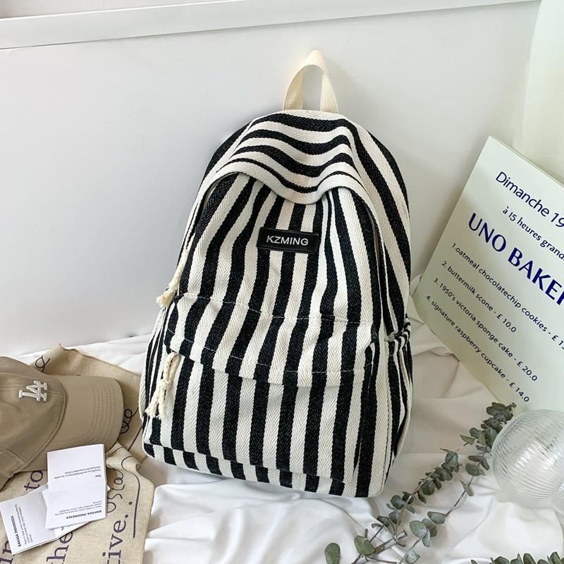 Fashionable Pattern Striped Student Canvas Backpack For Casual Daily Use