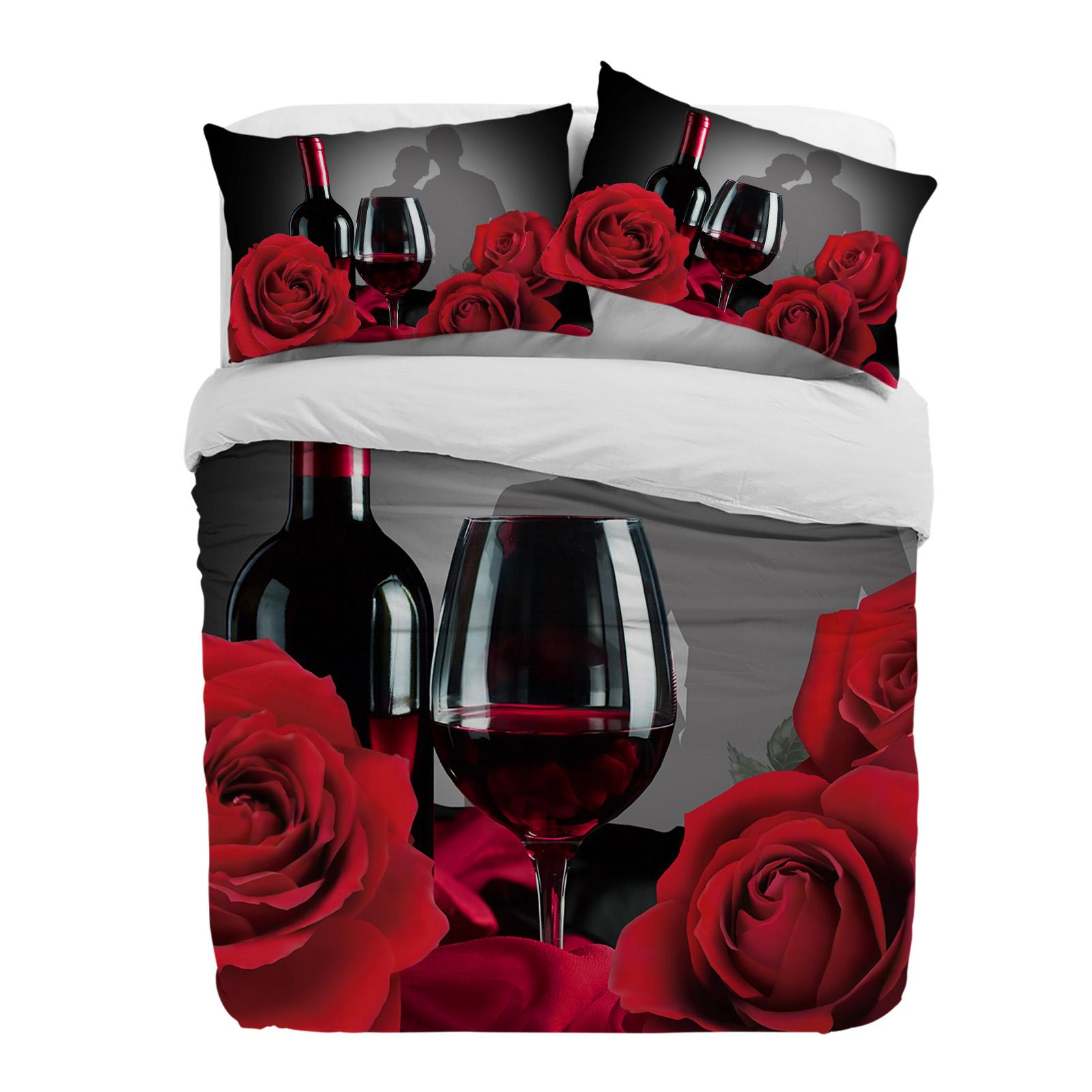 

Valentine S Day Rose Flower Red Wine 3pcs Bedding Set For Double Bed Home Textile Duvet Cover Quilt Cover Pillowcase EU single(135x200cm)