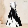 Women Plus Size Two Piece Set Black White Printed Long Sleeve Cardigan Sleeveless Round Neck Tie Waist Flared Dress