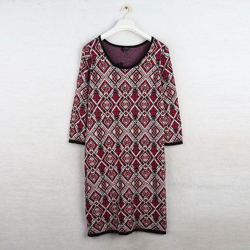 

House Spring Export European and American plus Size Women s Clothes round Neck Print Nine-Quarter Sleeve Knitting Dress Sweater Umbrella Skirt Color XXL: Bust size 112-120