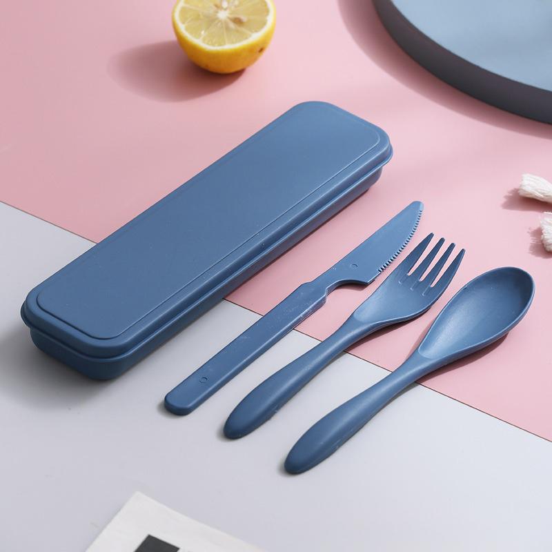 3In1 Wheat Straw Dinnerware Set Portable Reusable Cutlery Sets Knife Fork Spoon Chopsticks Travel Utensil Box Camping Tableware