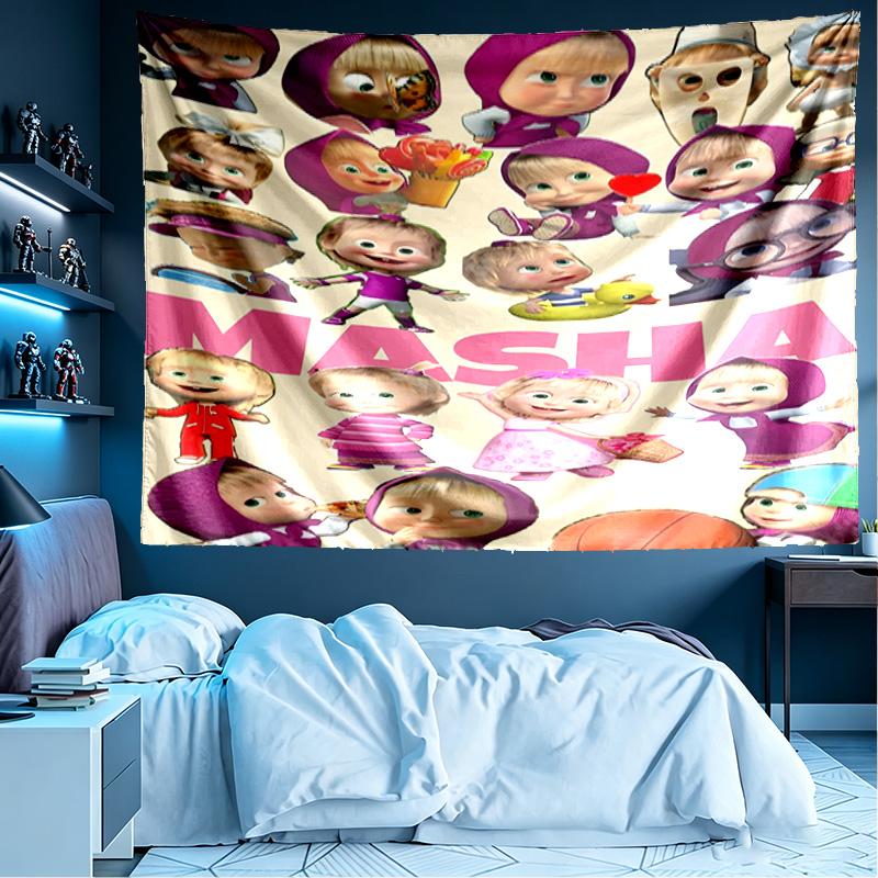 Masha and The Bear Print Tapestry, Lightweight Wall Hanging, for Bedroom, Dorm, Living Room, Home Art Decor - Birthday Christmas Gift for Friends