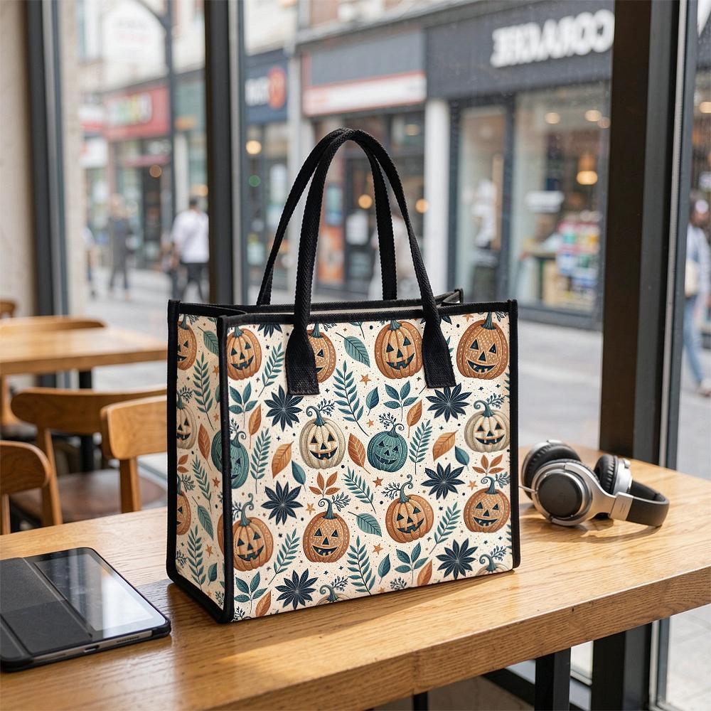 Halloween Pumpkin Print Canvas Tote Bag Casual Daily Large Capacity Handbag