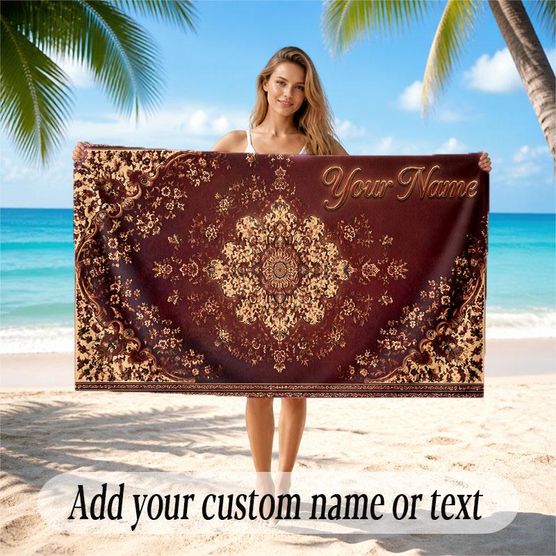 Decorative Artwork Theme Soft Beach Towel Personalized Custom Name Text Towel Portable for Beach Pool Travel