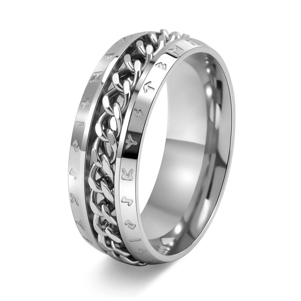 European and American Jewelry Viking Text Rotatable Chain Ring Men and Women Casual Style Arc Rings