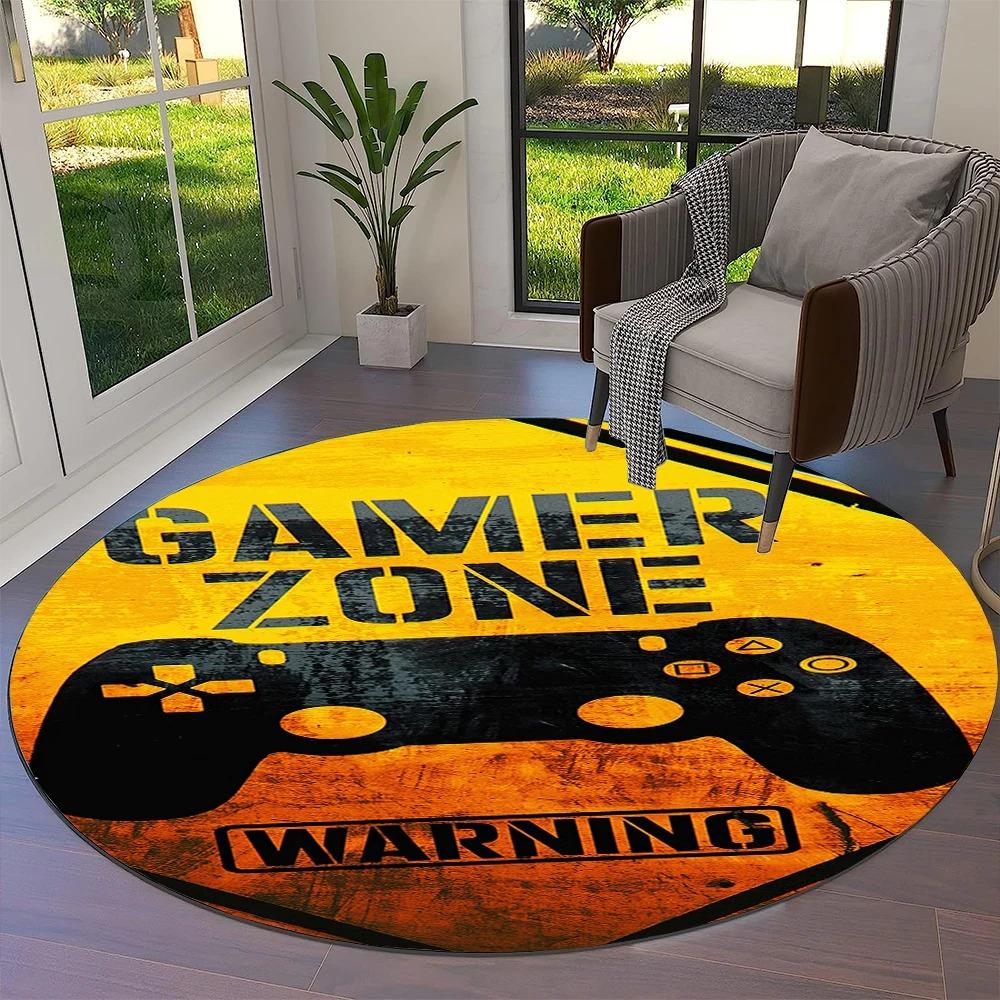 Game Gamer Gamepad Cartoon Round Carpet Rug for Living Room Bedroom Child Playroom Chair Decor,Pet Area Rug Non-slip Floor Mat