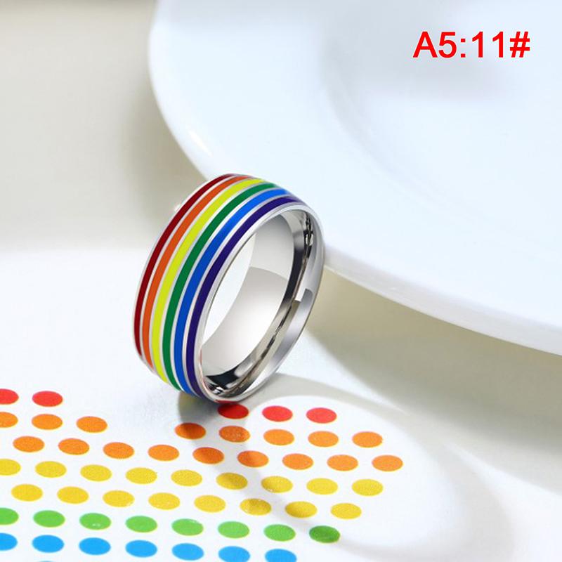 Rustfritt stål Emalje Rainbow Lgbt Ring Lesbisk Gay Ring