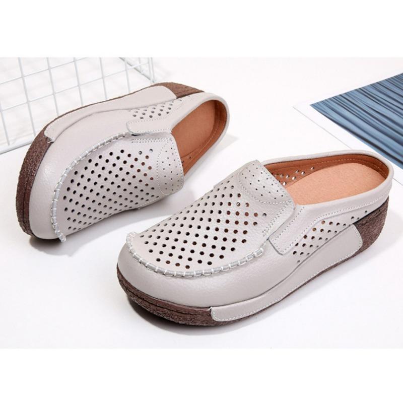 Tongs en cuir pour femmes Nouvelles chaussures d'été Décontractées Respirantes Creuses