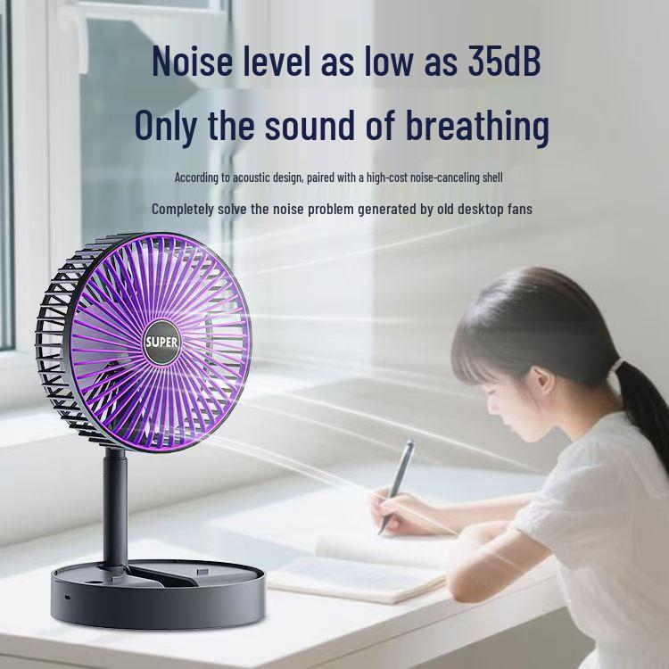 USB Rechargeable Foldable Mini Desktop Fan - Long-Lasting, Retractable, Portable for Dorms