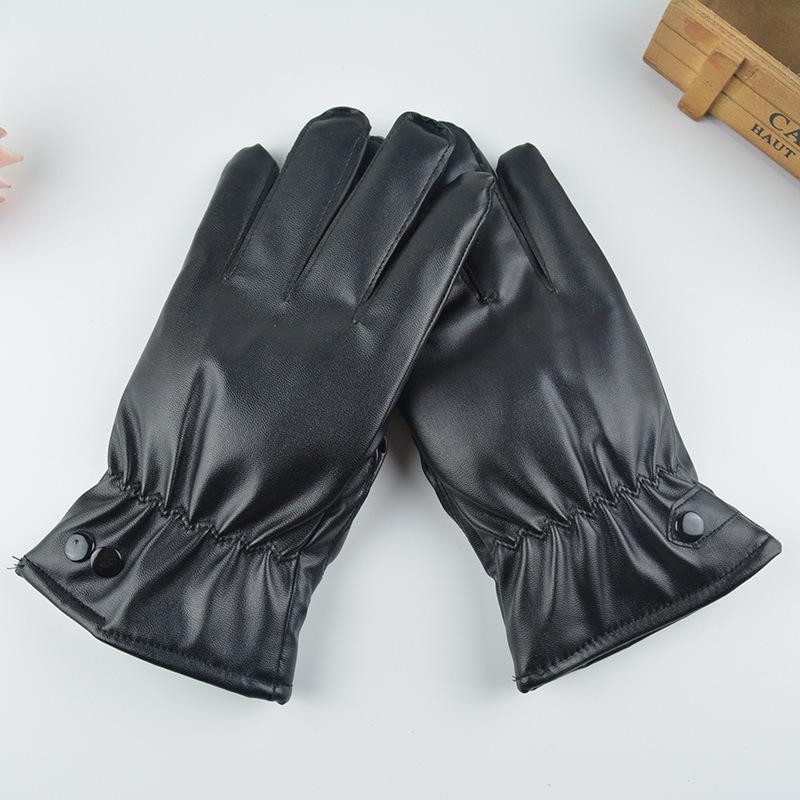 Men's winter PU leather gloves, velvet warm touch screen, black cycling motorcycle imitation leather women's gloves manufacturer