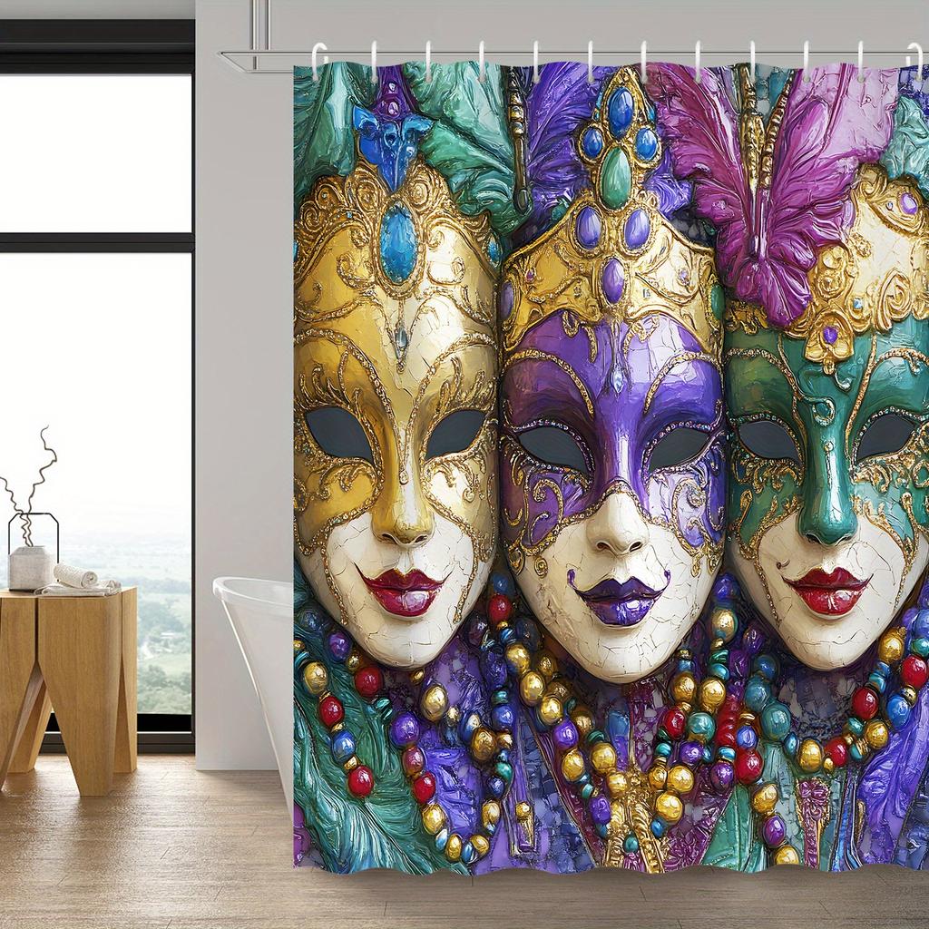Colorful Carnival Masks Waterproof Shower Curtain For Modern Bathroom Decor, Stylish And Durable, Perfect For Home Use