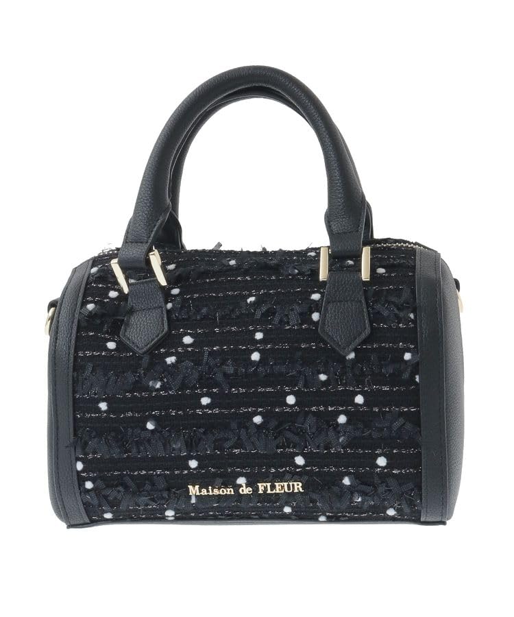 Maison de FLEUR LINTON Tweed Mini Boston Black 2-Way Bag, Women's,