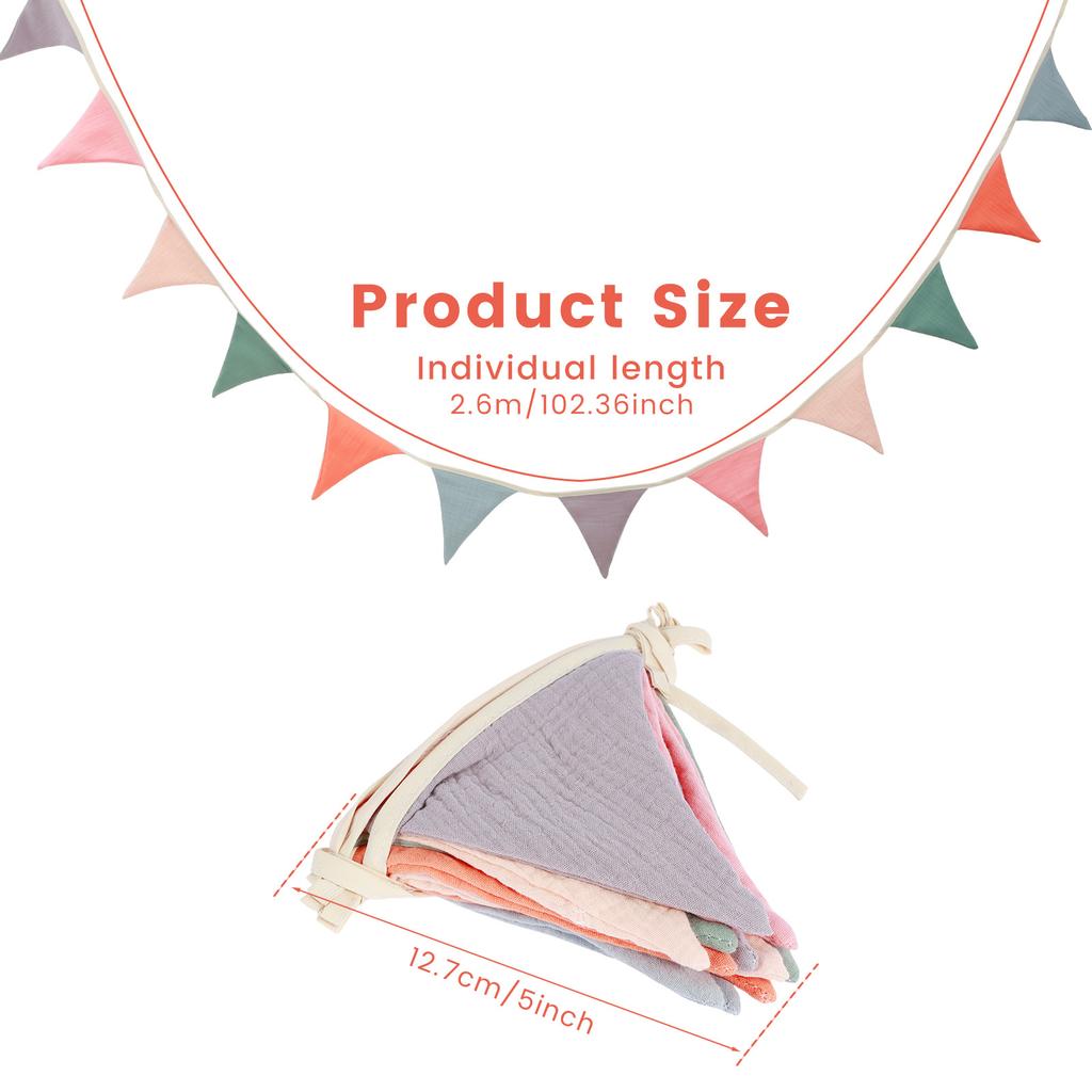 2 Peças Bandeirola 2,6M Multicolor Banderolete Lavável Algodão Bandeira Triangular Pendurada para Festa Sala de Aula Jardim Corredor