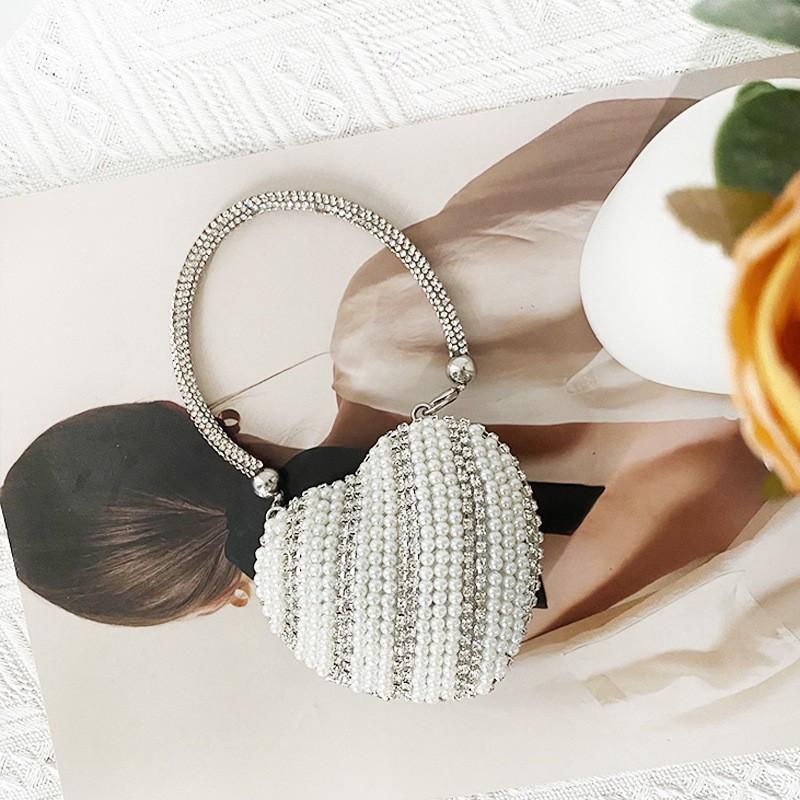 Mini Heart-Shaped Chain Purse With Rhinestone Embellishment - Hard Box Clutch Evening Daily Wear