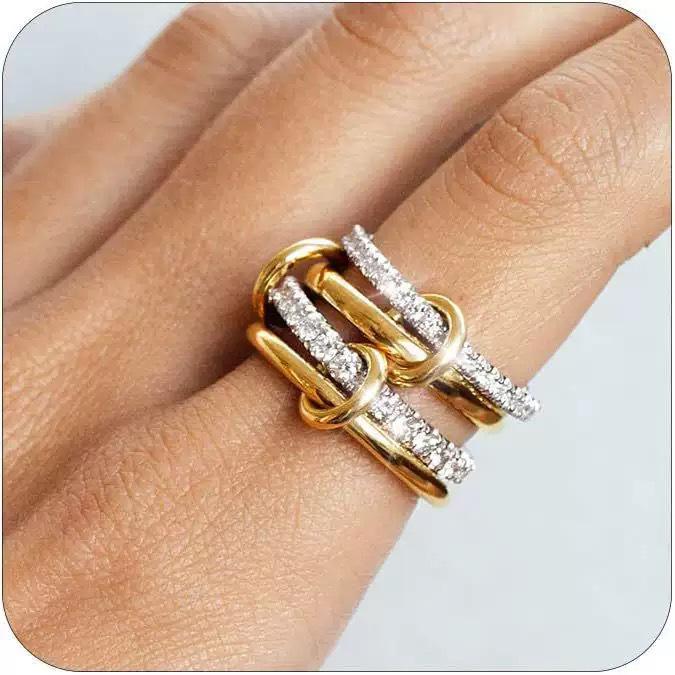 Interlocking Zircon Diamond Ring - Two-Tone Trendy Personalized Design