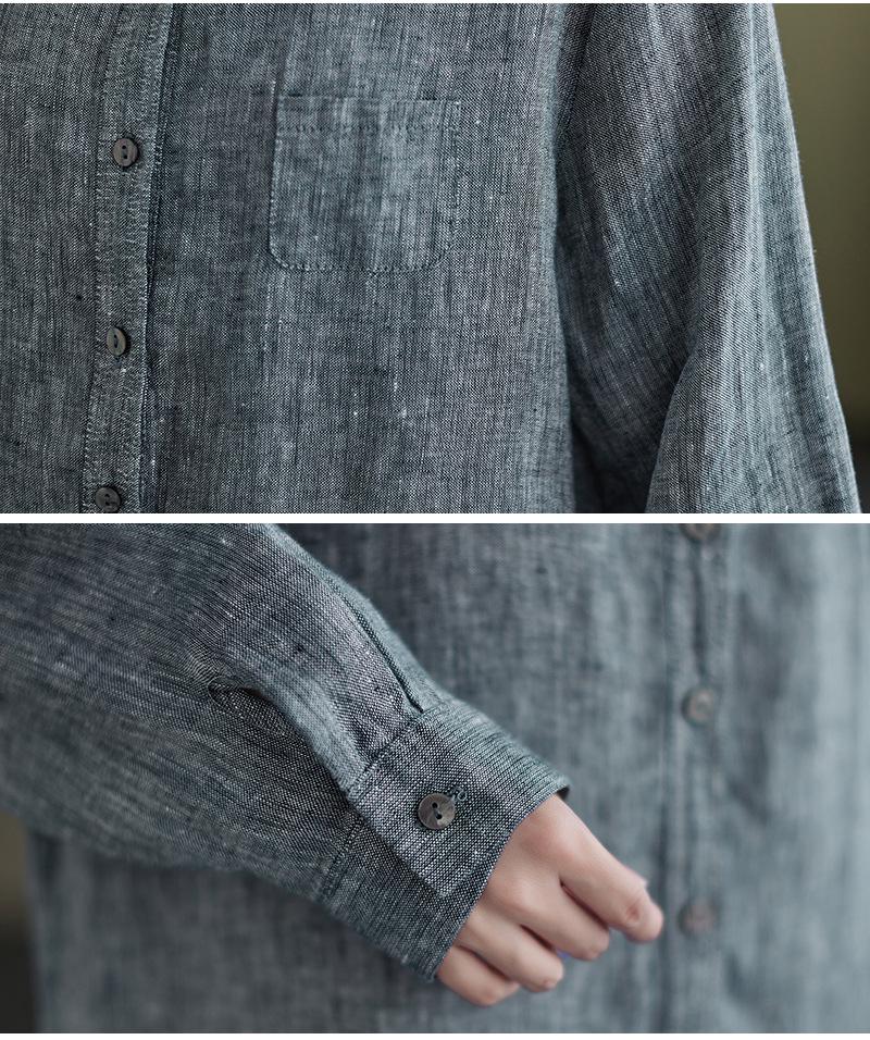 2026 Spring Retro Loose Fit Cotton Linen Lapel Shirt - Women's Plus Size, Long Sleeve