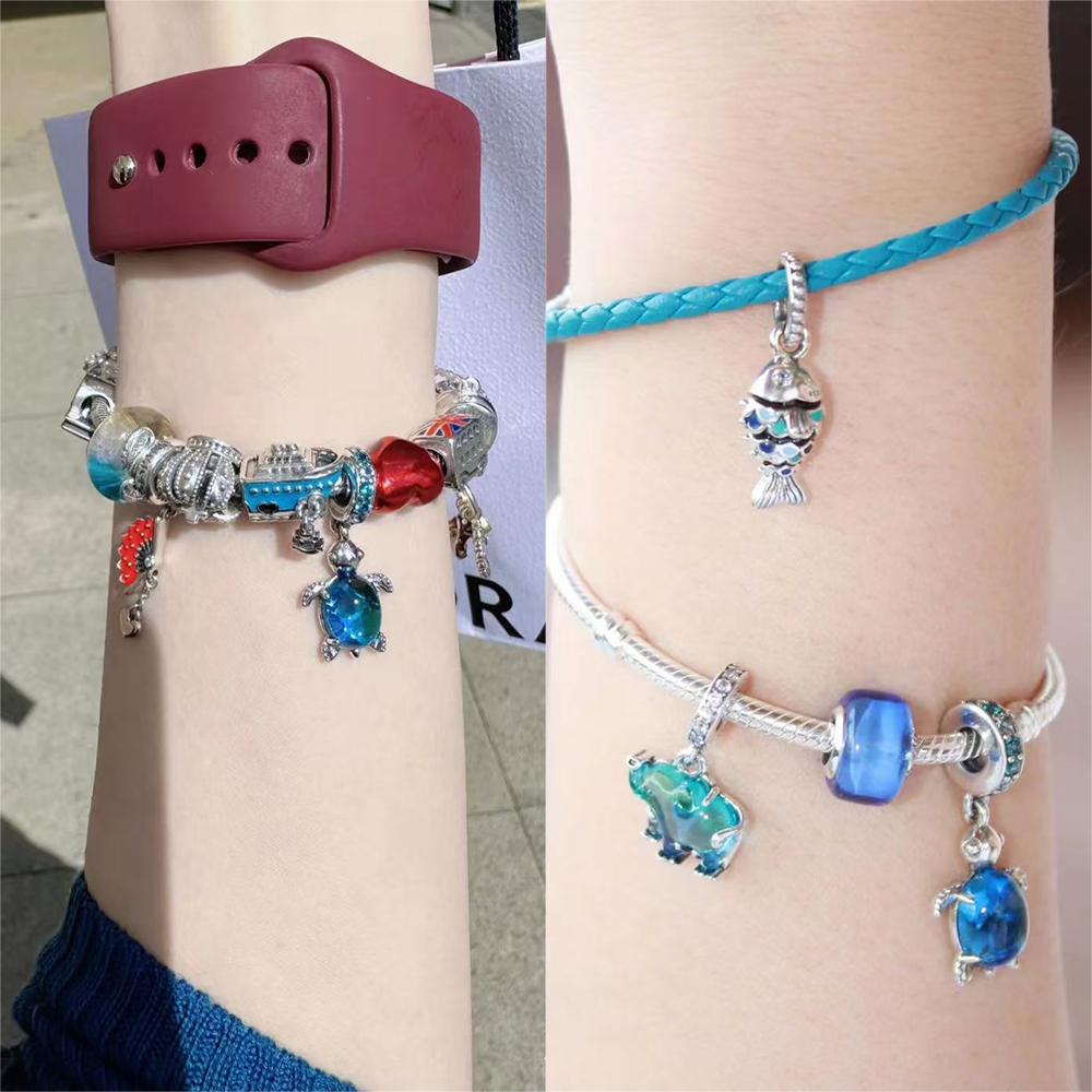 Ocean Wind Copper Red&Pink&Purple&Blue&Green Crystal Turtle Starfis Fit Diy Bracelet Gift Jewelry