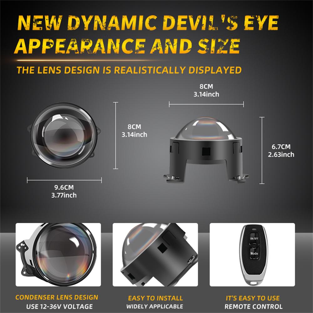 2PCS Devil Eyes LED Headlights Dynamic LED Car Headlight Motorcycle Front Spotlight Angel Eyes Lenses for Car Headlights