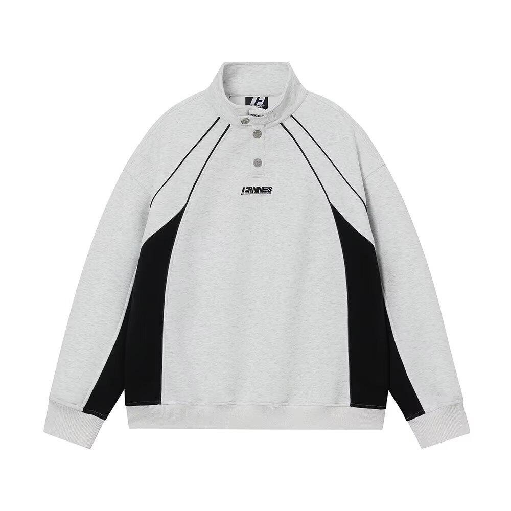 

2025 Retro Japanese Color Block Unisex Patchwork Hoodie: Trendy, Loose-Fit, Autumn/Winter Fashion L світло-сірий колір