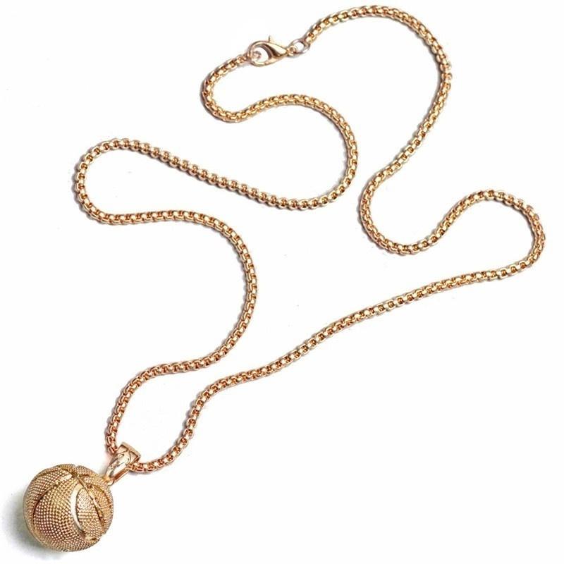 Three-Dimensional Basketball Pendant Necklace Hip-Hop Football Pendant Chains Accessories Men's Sports Ball Round Pendant Chain