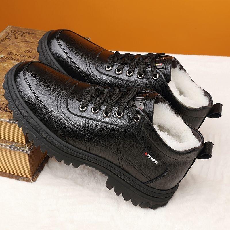 Genuine leather cowhide men's cotton shoes winter velvet thermal cotton leather shoes men's high-top cotton shoes