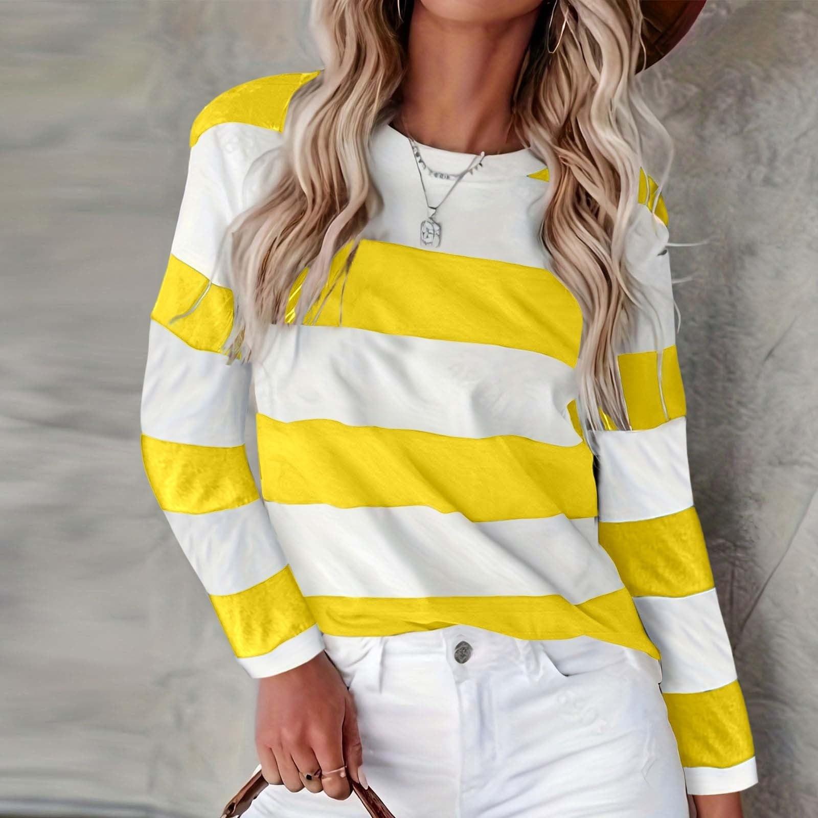 

Женская модная повседневная полосатая футболка с круглым вырезом и длинным рукавом XL