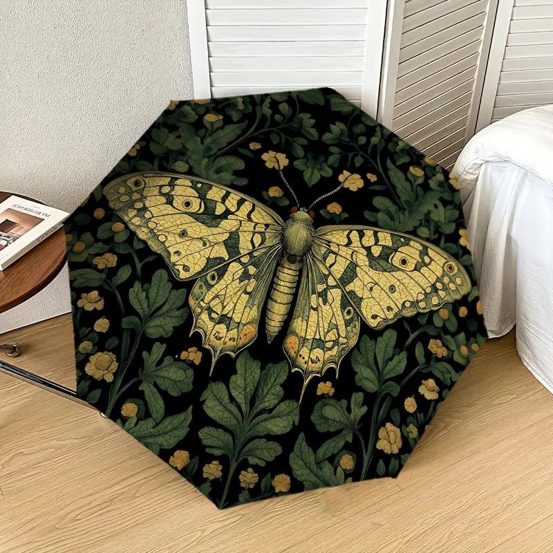 

1pc Butterfly Floral Automatic Folding Umbrella, Heavy Duty 8 Rib Iron Frame, Suitable for Travel, Daily Use, Birthday, Decor Gift m0104095