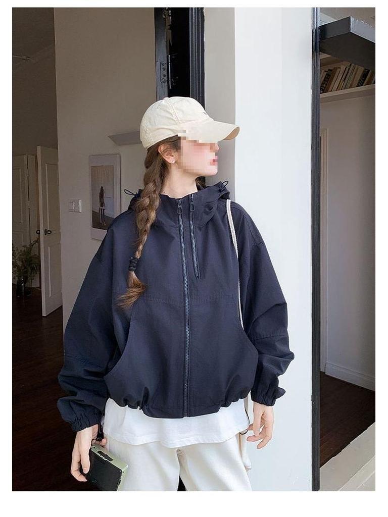 Trendy Petite Beige Women's Windbreaker - 2025 Spring Korean Style Jacket