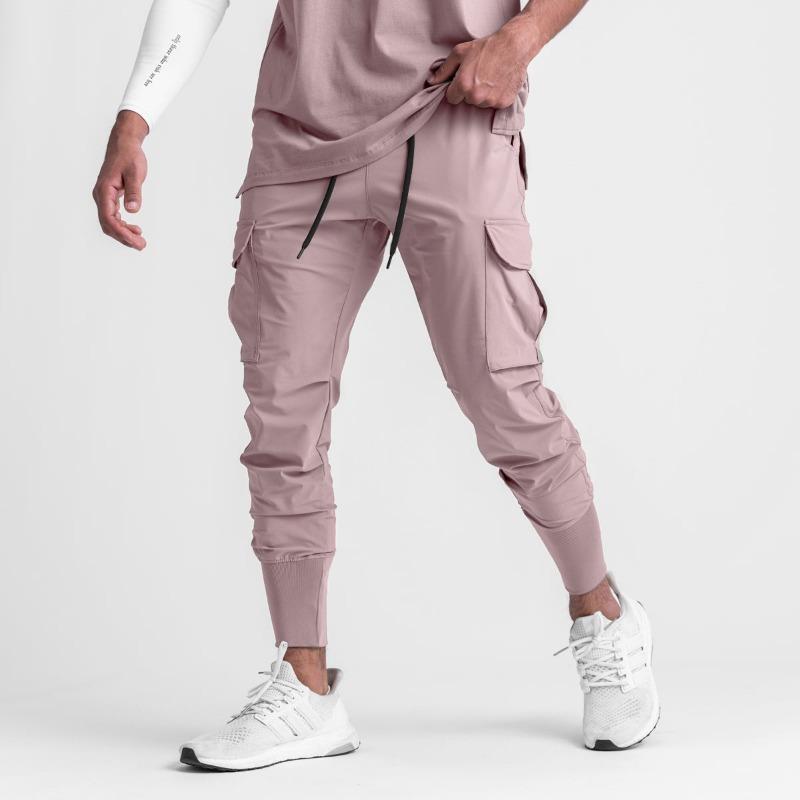 Men Elastic Waist Cargo Jogger Pants With Drawstring And Zipper Pockets