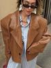 Chaqueta de Cuero Retro de Solapa Ancha para Mujer - Moda Personalizada Otoño 2025