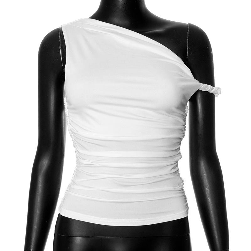 Simple Basic Casual Summer Tank Top Sleeveless Solid Color Off Shoulder Side Ruched Crop Tops Vestidos Spring Women