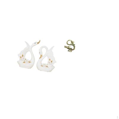 Elegant Ceramic Swan And Brass Animal Sculpture Set for Bookshelf Cabinet Bedroom Office Desktop
