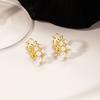 French Light Luxury Double-Row Circle Pearl Earrings, High-End Celebrity Simple Stud Earrings, Exquisite Temperament Earrings