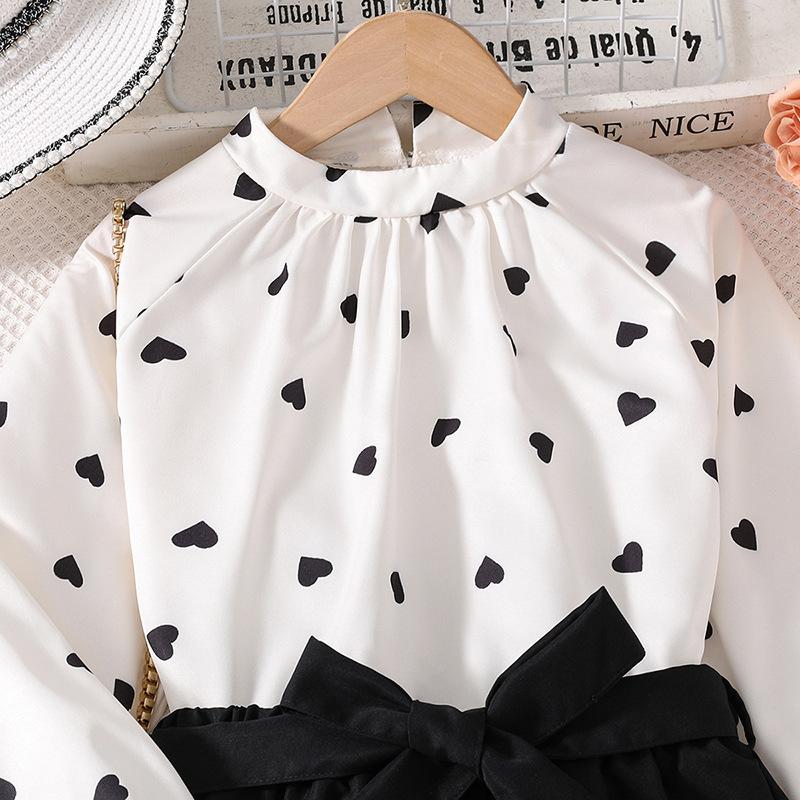 Girls Clothing Formal Clothes Printed Long Sleeved Shirt and Pants Suit Fashion Sets