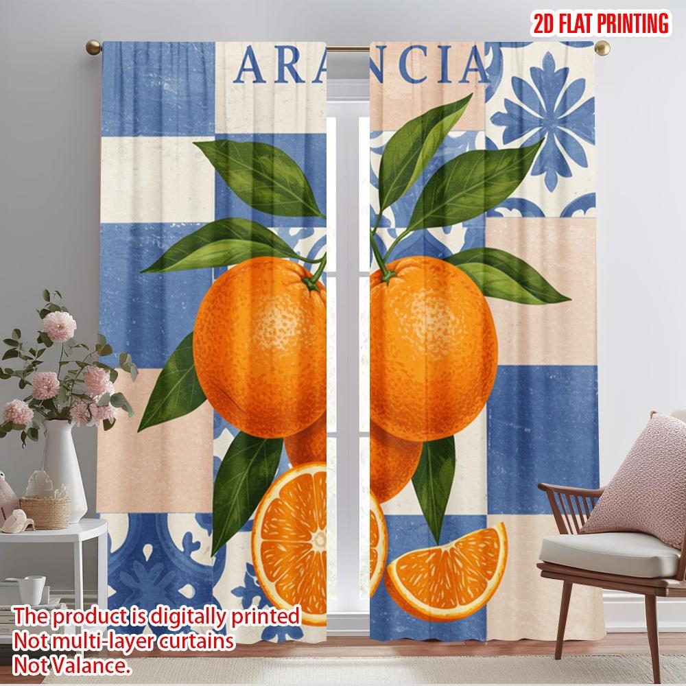 

2pcs 2D flat printing Party Curtain Orange Citrus Fruit Branch 100% Polyester Without Electricity Festive Wall Decor Use for 52.50×116.00 CM 2pcs