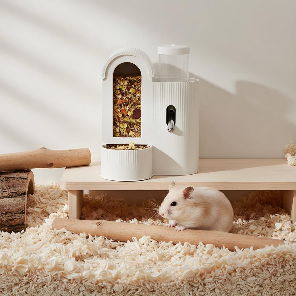 2-in-1 Automatic Food Dispenser No Drip Hamster Feeder And Waterer with Water Bottle for Hamster Guinea Pig Glass/Wire Cage Home