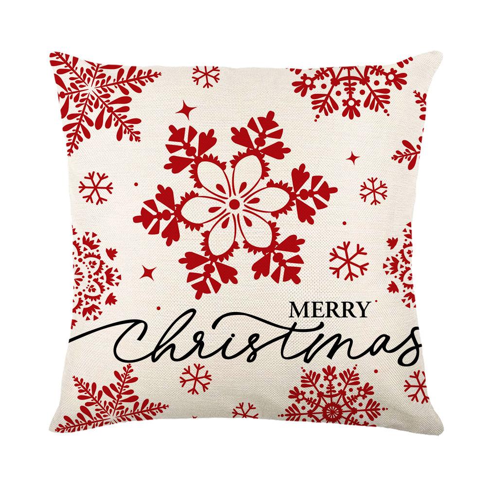 Red Series Snowflake Reindeer Pattern Throw Pillow Cover with Short Plush Print for Living Room Sofa Decoration Cushion Cover