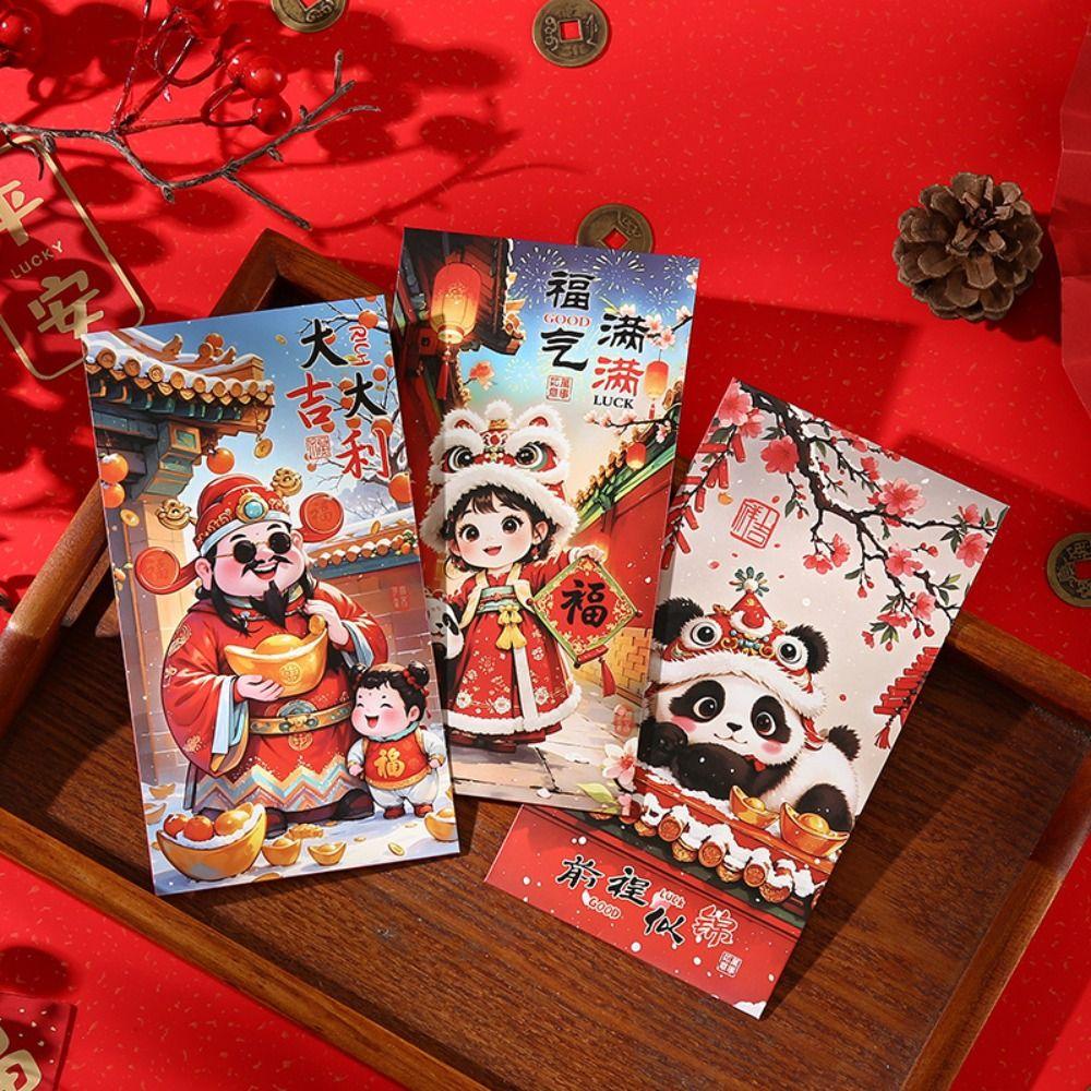 6pcs Chinese Style New Year Red Envelopes Blessing God of Wealth Red Pocket Lunar New Year Gifts