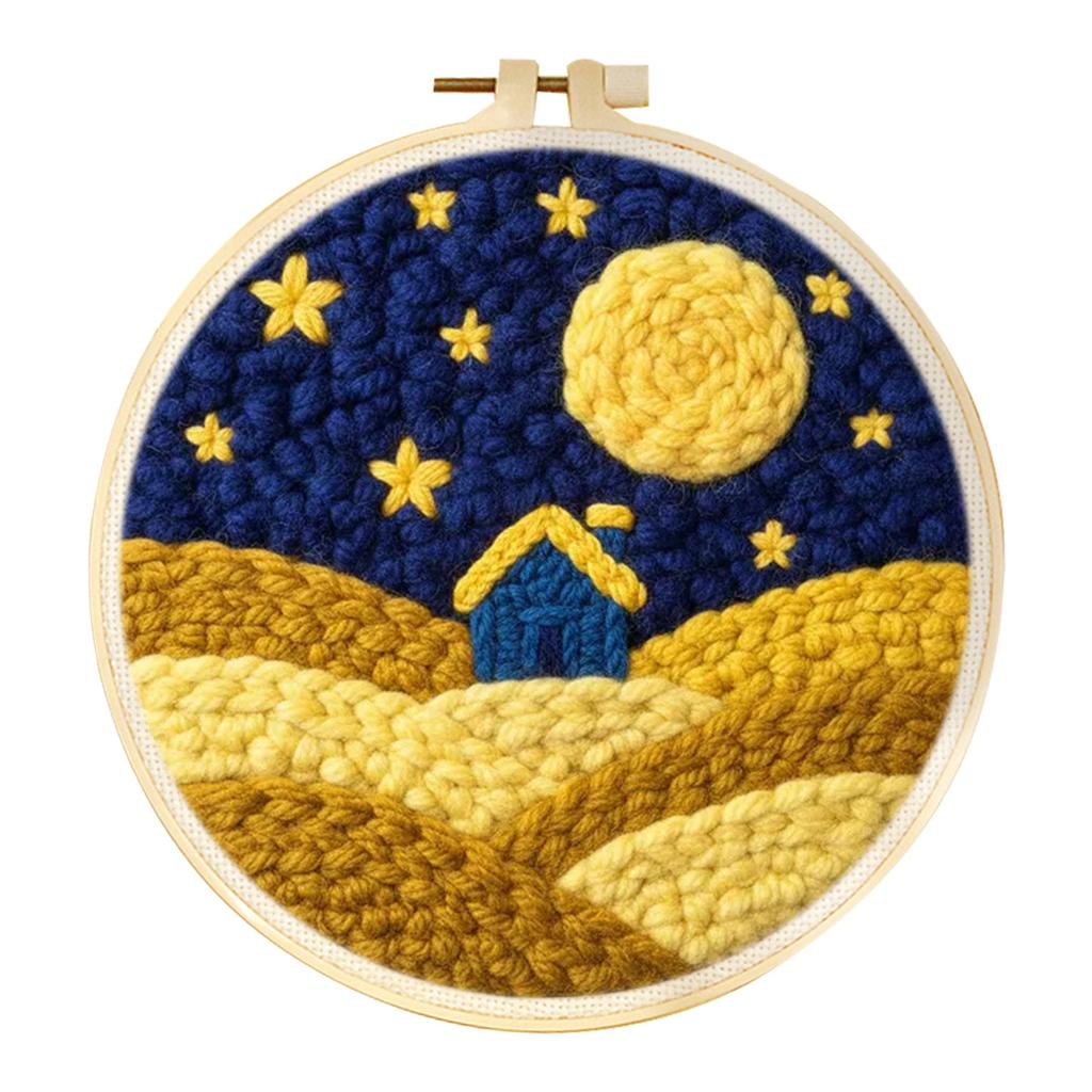 CHENISTORY Landschaft DIY Punch Needle Stickerei Starter-Sets Für Anfänger Sternennacht DIY Stickerei Set Garnmalerei Kunst