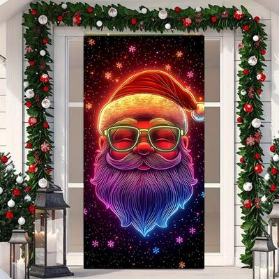 Christmas Glowing Door Curtain Banner Festive Holiday Decor for Front Door Party Porch Hanging Sign