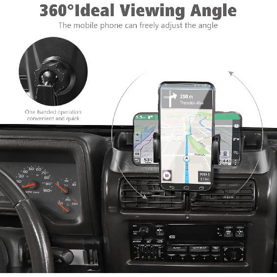 JeCar TJ Phone Holder Upgrade Dash Cellphone Mount With Storage Tray Interior Accessories Compatible With Jeep Wrangler TJ 1997-2006