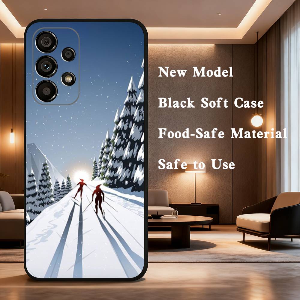 Sport Cartoon Snowboarding Case For Samsung Galaxy A73,52,71,53,32,72,41,J7,22,Note,31,8,9,Soft Black Silicone Cover