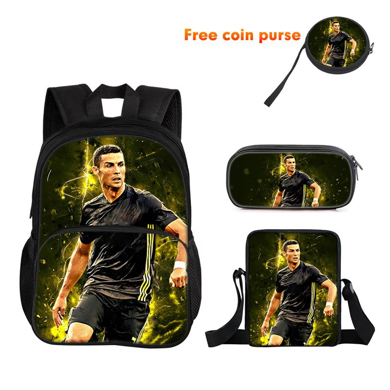 Ronaldo 3Pcs Set Backpack Sport Shoulder Bag Pencil Case CR Backpack Football Star Book Bags for Boys Girls Best Gift