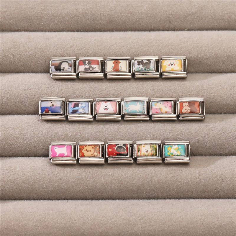 Cute Animal Series Cat Dog Eye Cherry Butterfly Italian Charm Links Fit 9mm Stainless Steel Bracelet Women DIY Making Jewelry