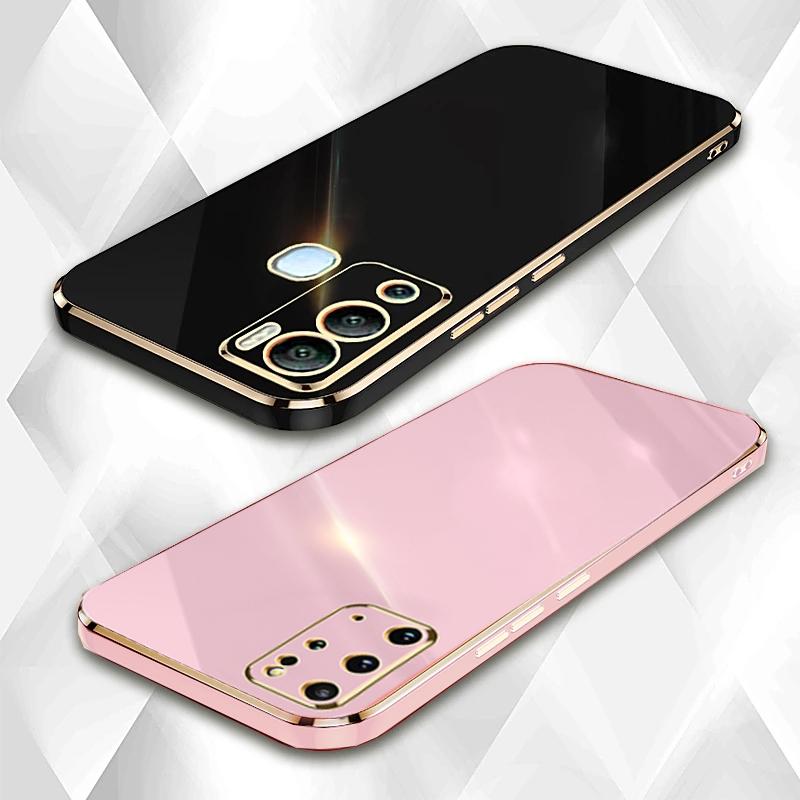 Phone Case For Infinix InfinixHot 12i Square Plating Gold Frame Cases For Infinix Hot12 Hot12i Hot12Play Soft Silicone Protective Back Cover