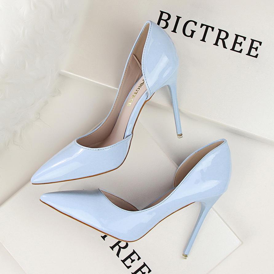 Fashion Women Party 10.5cm High Heels Office Patent Leather Pumps Lady Stiletto Low Heels Scarpins Cutout Elegant Orange Red Shoes